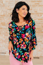 Load image into Gallery viewer, DEAR SCARLETT- Willow Bell Sleeve Top in Black and Emerald Floral
