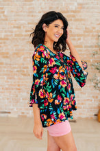 Load image into Gallery viewer, DEAR SCARLETT- Willow Bell Sleeve Top in Black and Emerald Floral
