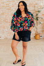Load image into Gallery viewer, DEAR SCARLETT- Willow Bell Sleeve Top in Black and Emerald Floral
