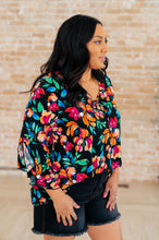Load image into Gallery viewer, DEAR SCARLETT- Willow Bell Sleeve Top in Black and Emerald Floral
