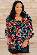 Load image into Gallery viewer, DEAR SCARLETT- Willow Bell Sleeve Top in Black and Emerald Floral
