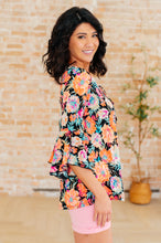 Load image into Gallery viewer, DEAR SCARLETT- Willow Bell Sleeve Top in Black and Persimmon Floral
