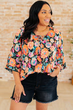 Load image into Gallery viewer, DEAR SCARLETT- Willow Bell Sleeve Top in Black and Persimmon Floral
