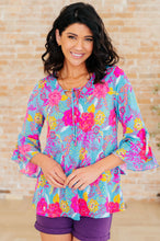 Load image into Gallery viewer, DEAR SCARLETT- Willow Bell Sleeve Top in Bright Blue Floral
