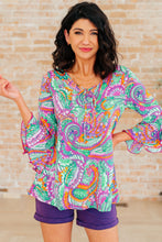 Load image into Gallery viewer, DEAR SCARLETT- Willow Bell Sleeve Top in Lavender Mint Paisley

