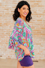 Load image into Gallery viewer, DEAR SCARLETT- Willow Bell Sleeve Top in Lavender Mint Paisley
