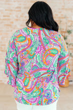 Load image into Gallery viewer, DEAR SCARLETT- Willow Bell Sleeve Top in Lavender Mint Paisley
