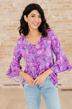 Load image into Gallery viewer, DEAR SCARLETT- Willow Bell Sleeve Top in Lavender Paisley

