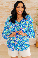 Load image into Gallery viewer, DEAR SCARLETT- Willow Bell Sleeve Top in Royal Brushed Multi
