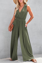 Load image into Gallery viewer, Jungle Green Deep V Pleated Crisscross Wide Leg Backless Jumpsuit
