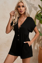 Load image into Gallery viewer, Black V Neck Buttons Loose Cuffed Short Sleeve Romper
