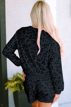 Load image into Gallery viewer, NOVA- Gray Printed Leopard Long Sleeve Satin Tie Shorts Two Piece Set
