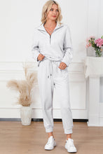 Load image into Gallery viewer, Gray Solid Half Zipped Drawstring High Waist Lounge Set

