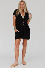 Load image into Gallery viewer, Black V Neck Buttons Loose Cuffed Short Sleeve Romper
