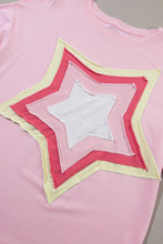 Load image into Gallery viewer, Light Pink Colorblock Star Patched Half Sleeve Oversized Tee
