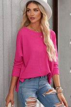 Load image into Gallery viewer, Rose Red Textured Center Seam Long Sleeve Split Top
