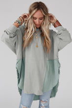 Load image into Gallery viewer, DEAR LOVE- Grey Crinkle Splicing Raw Hem High Low Oversized Blouse
