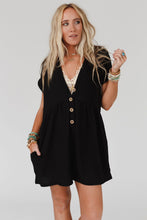 Load image into Gallery viewer, Black V Neck Buttons Loose Cuffed Short Sleeve Romper
