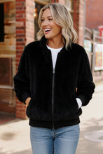 Load image into Gallery viewer, Black Cat Zip Up Faux Fur Coat
