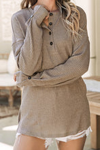 Load image into Gallery viewer, FASHION HOUSE- Pale Khaki Rib Textured Henley Knit Top
