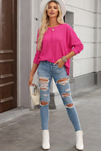 Load image into Gallery viewer, Rose Red Textured Center Seam Long Sleeve Split Top
