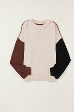 Load image into Gallery viewer, Coffee Colorblock Bishop Sleeve Ribbed Trim Sweater
