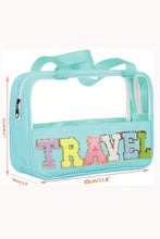 Load image into Gallery viewer, Mint Green TRAVEL Chenille Letter Clear PVC Makeup Bag
