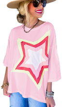 Load image into Gallery viewer, Light Pink Colorblock Star Patched Half Sleeve Oversized Tee
