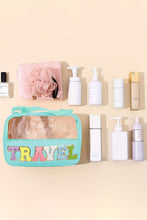 Load image into Gallery viewer, Mint Green TRAVEL Chenille Letter Clear PVC Makeup Bag
