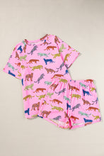 Load image into Gallery viewer, Pink Flower Print Short Sleeve High Waist Two Piece Shorts Set
