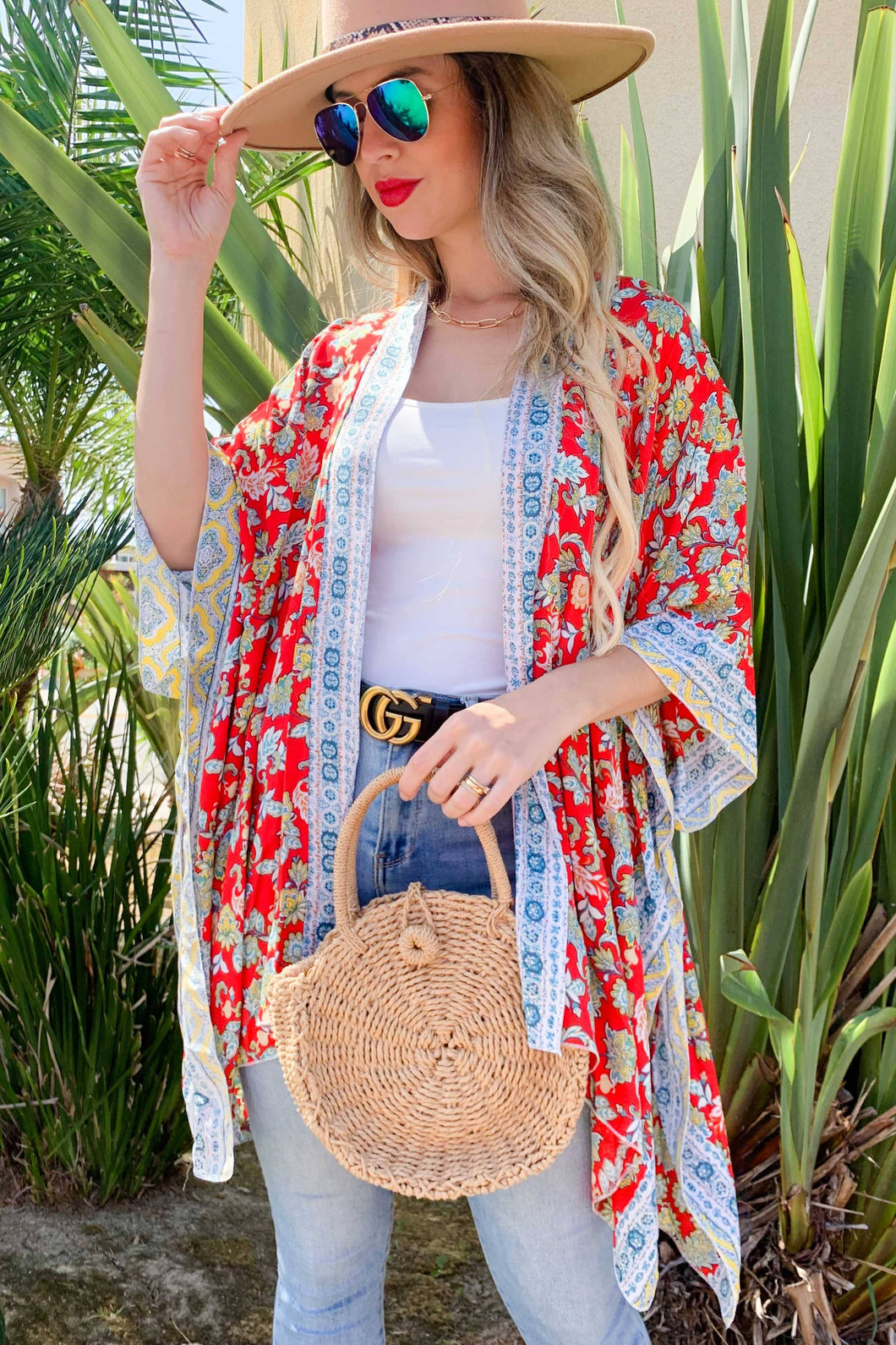 Picnic in the Park Red Floral Kimono- AMOLI