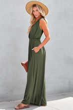 Load image into Gallery viewer, Jungle Green Deep V Pleated Crisscross Wide Leg Backless Jumpsuit
