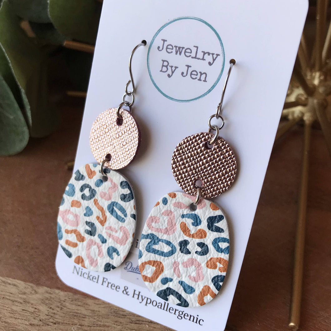 THE NORA EARRINGS- Rose Gold & Leopard Multi Rounded Square Earrings - JEWELRY BY JEN