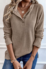 Load image into Gallery viewer, FASHION HOUSE- Pale Khaki Rib Textured Henley Knit Top
