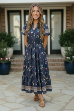 Load image into Gallery viewer, At the Summer Cottage Navy Floral Midi Dress
