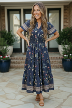 Load image into Gallery viewer, At the Summer Cottage Navy Floral Midi Dress
