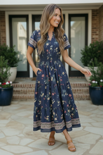 Load image into Gallery viewer, At the Summer Cottage Navy Floral Midi Dress
