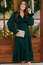 Load image into Gallery viewer, Goddess Grove Green Satin Maxi Dress
