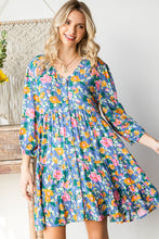 Load image into Gallery viewer, Boho Vibes Cotton Floral Button Down 3/4 Sleeve Tiered Dress
