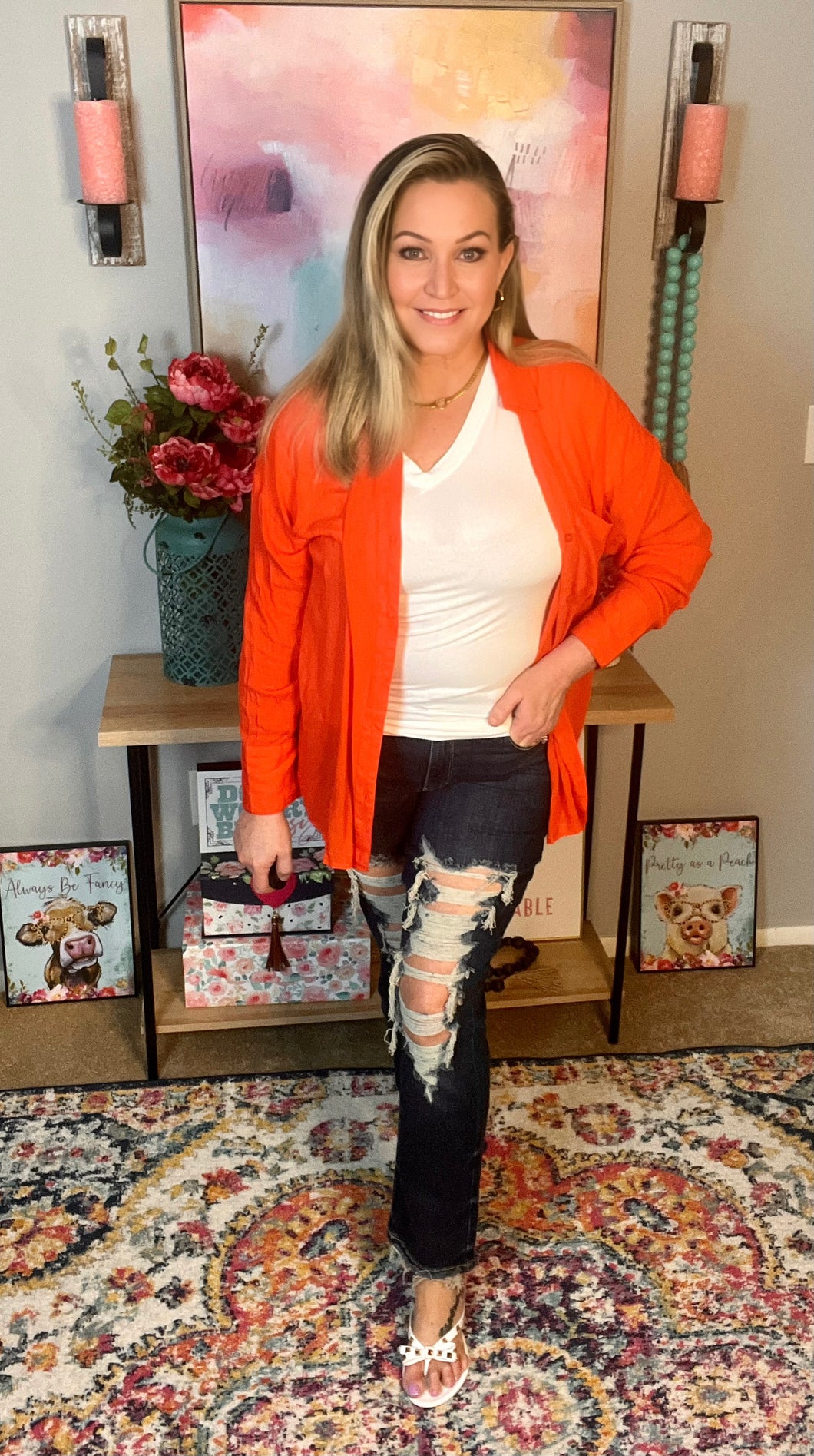 JB -Sloane Mid Rise Heavy Destroyed Straight Jeans