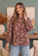 Load image into Gallery viewer, Cozy Blooms Floral Tie Neck Blouse
