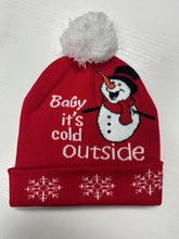 Load image into Gallery viewer, "It's Cold Outside" Snowman Pom-Pom Snowflake Beanie
