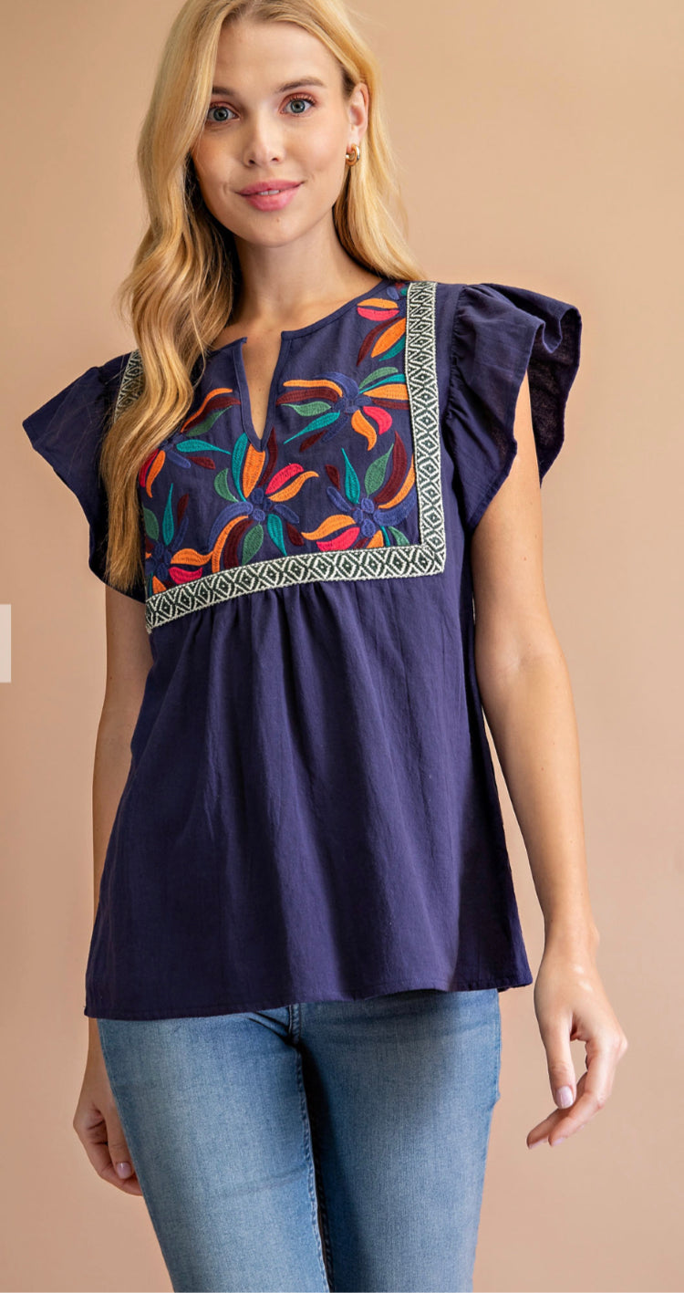 Summer Floral Embroidered Top (Reg & Plus)