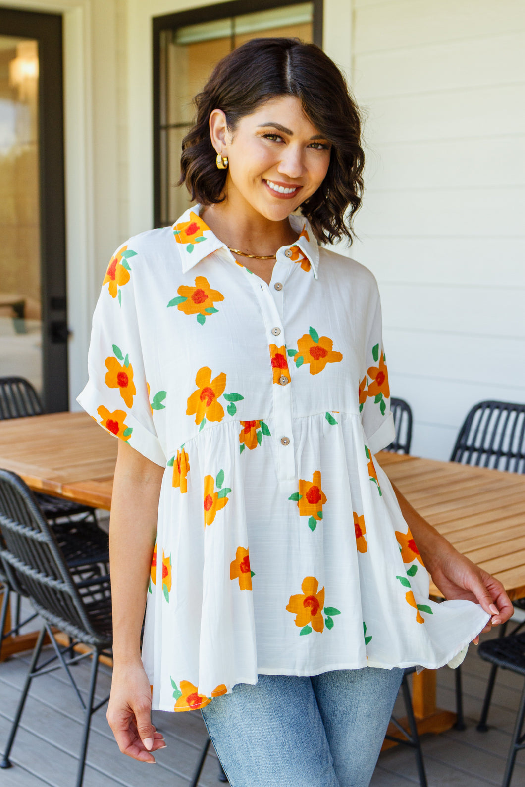 SP24- Blissed Out Button Up Babydoll Tunic