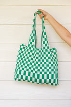 Load image into Gallery viewer, AVE SHOPS- Checkerboard Lazy Wind Big Bag in Green &amp; White
