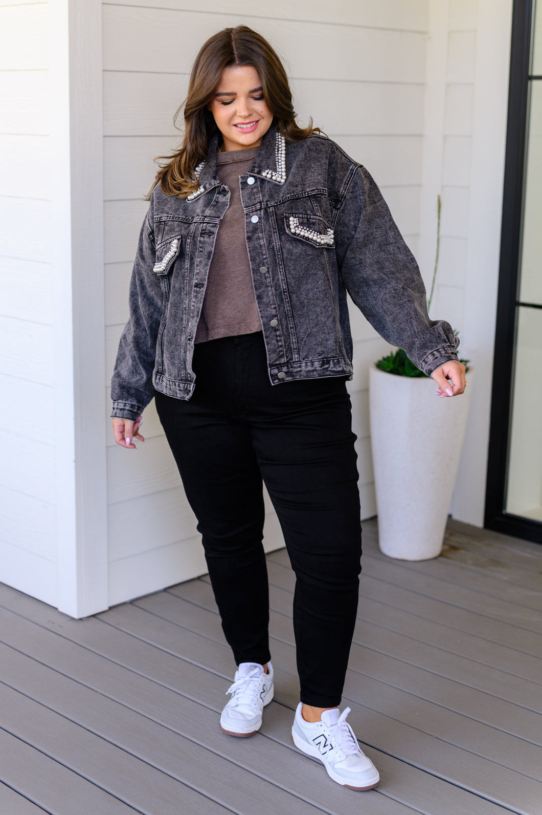 Denim And Pearls Denim Jacket (Reg & Curvy)