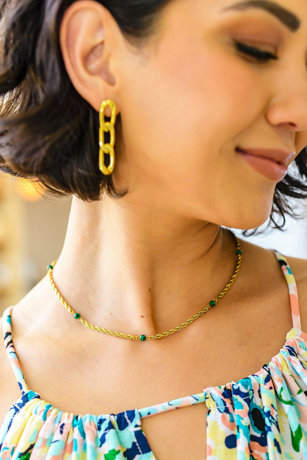 AVE SHOPS- WATERPROOF, NO TARNISH- Drops of Turquoise Gold Necklace