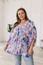 Load image into Gallery viewer, SP24- Fabled in Floral Draped Peplum Top in Blue
