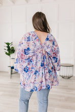 Load image into Gallery viewer, SP24- Fabled in Floral Draped Peplum Top in Blue
