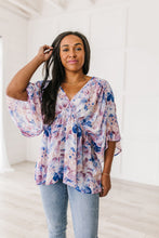 Load image into Gallery viewer, SP24- Fabled in Floral Draped Peplum Top in Blue

